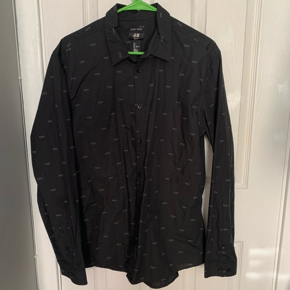 H&M Glasses Deco Slim Fit Dress Shirt Size Large